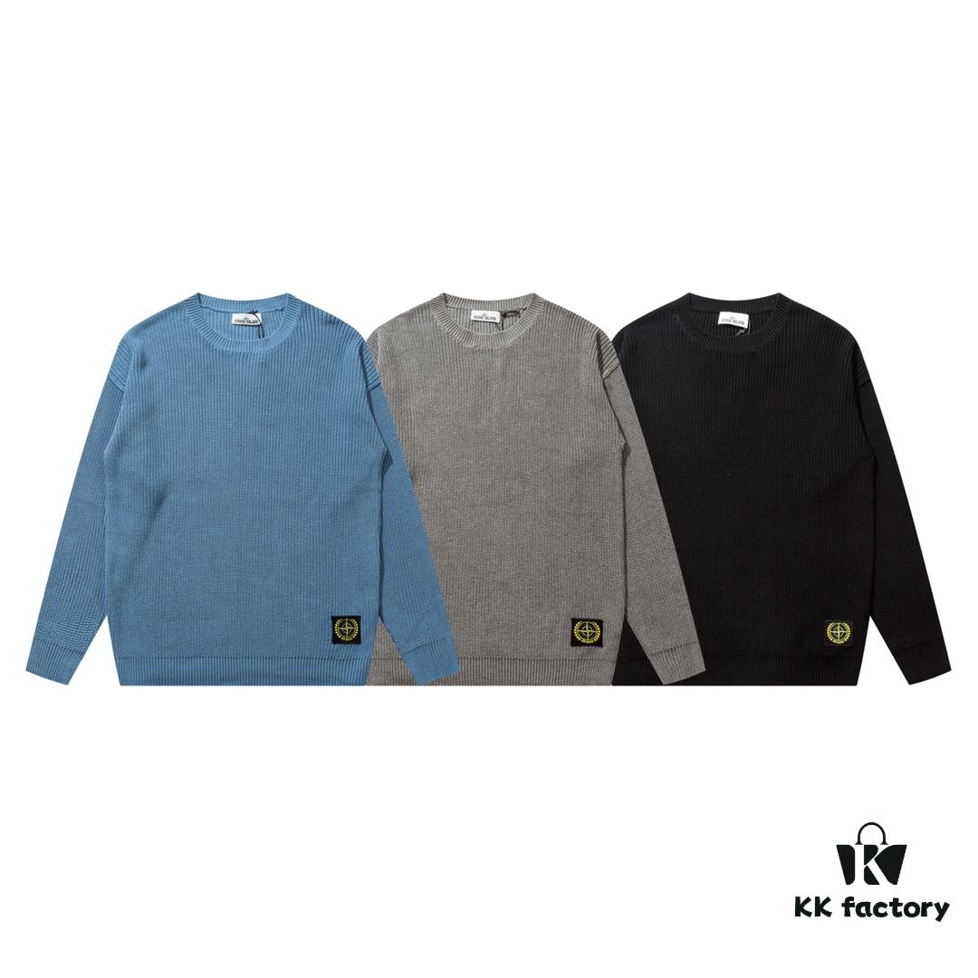 901# STONE ISLAND Classic Small Logo Loose Knit Pullover Sweater in Black, Gray, Blue
