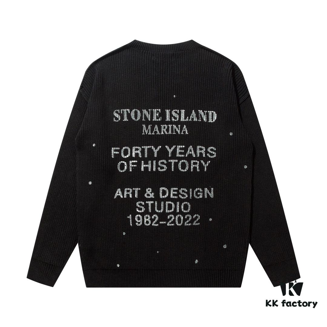 901# STONE ISLAND Classic Small Logo Loose Knit Pullover Sweater in Black, Gray, Blue
