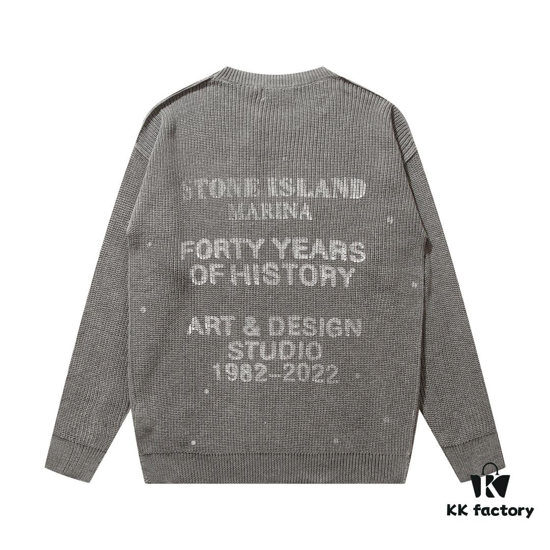 901# STONE ISLAND Classic Small Logo Loose Knit Pullover Sweater in Black, Gray, Blue