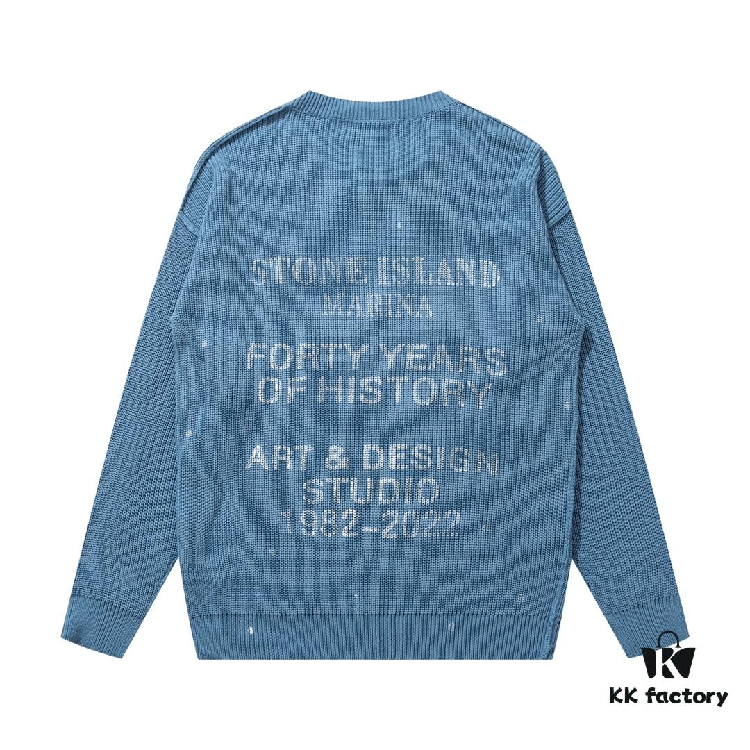 901# STONE ISLAND Classic Small Logo Loose Knit Pullover Sweater in Black, Gray, Blue