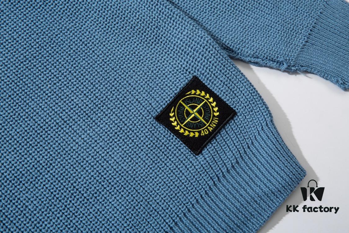 901# STONE ISLAND Classic Small Logo Loose Knit Pullover Sweater in Black, Gray, Blue