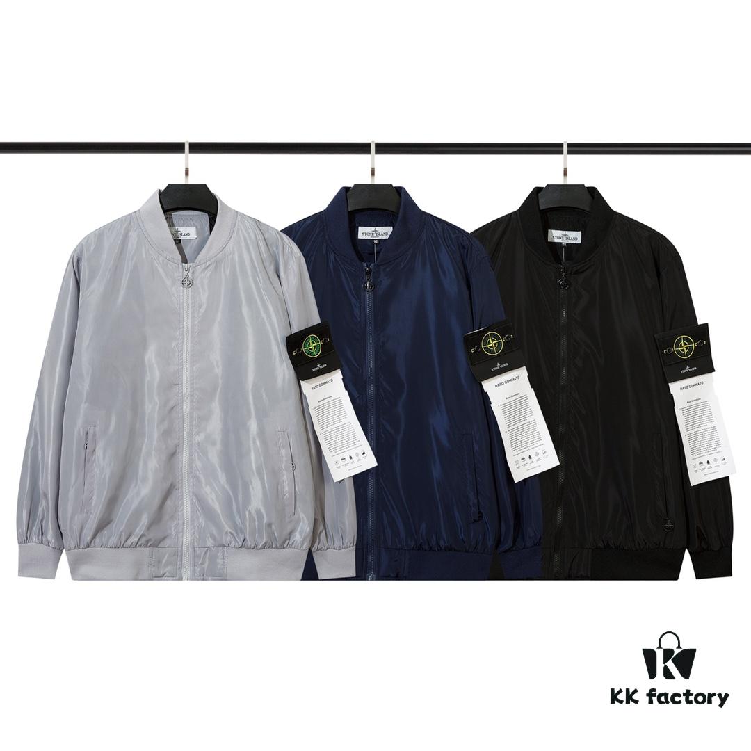 9002# STONE ISLAND Logo Embroidered Functional Jacket Unisex Baseball Outerwear in Black, Royal Blue, Gray