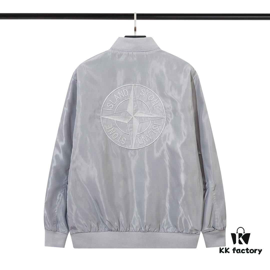 9002# STONE ISLAND Logo Embroidered Functional Jacket Unisex Baseball Outerwear in Black, Royal Blue, Gray