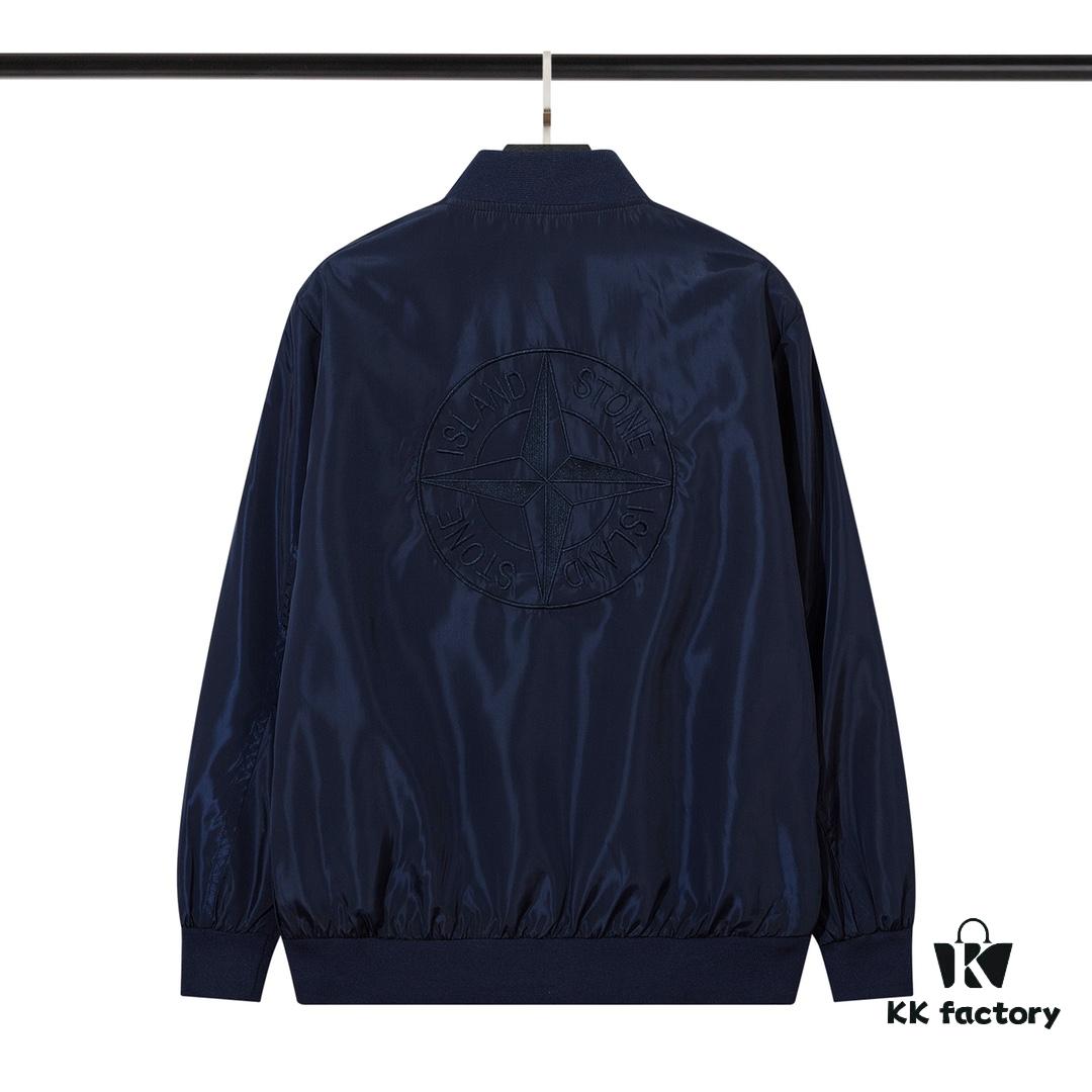 9002# STONE ISLAND Logo Embroidered Functional Jacket Unisex Baseball Outerwear in Black, Royal Blue, Gray