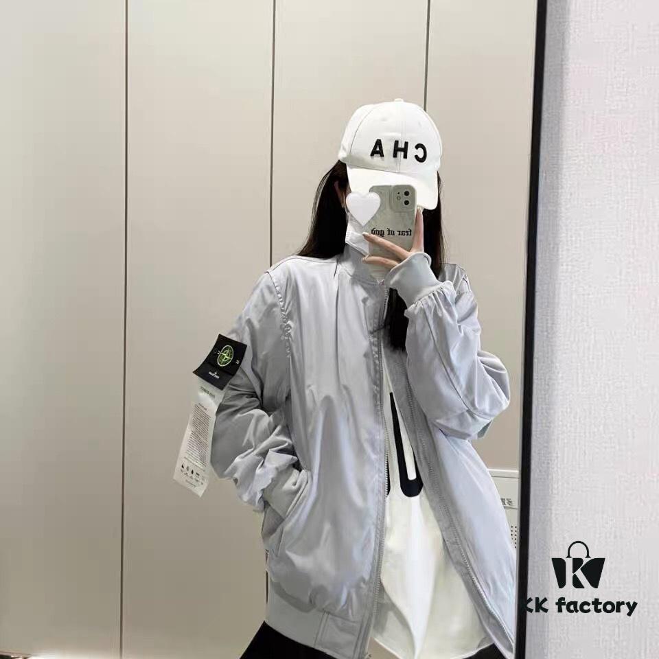 9002# STONE ISLAND Logo Embroidered Functional Jacket Unisex Baseball Outerwear in Black, Royal Blue, Gray