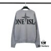 STONE ISLAND (320g Cotton Sweatshirt) Autumn-Winter New Arrival Classic Logo Print Batwing Sleeve Loose Fit Unisex Crewneck Pullover in Black and Grey