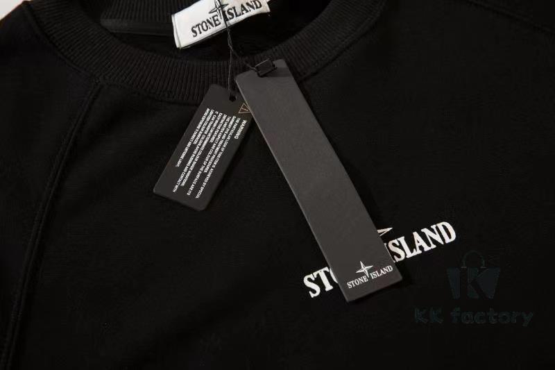 STONE ISLAND (320g Cotton Sweatshirt) Autumn-Winter New Arrival Classic Logo Print Batwing Sleeve Loose Fit Unisex Crewneck Pullover in Black and Grey