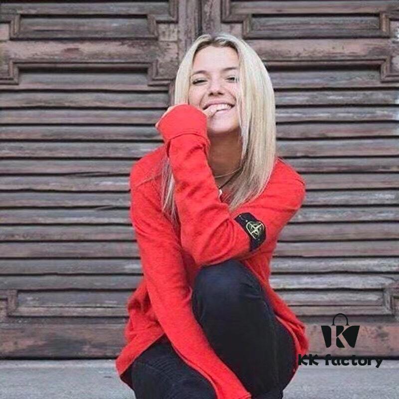 Stone Island Basic Round-Neck Pullover Knit Sweater with Compass Sleeve Patch