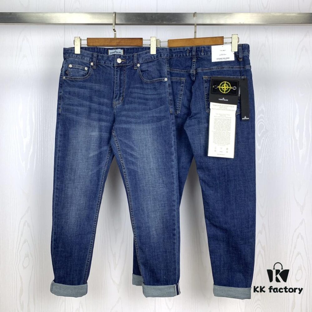 Stone Island Embroidered Compass Logo Washed Denim Jeans