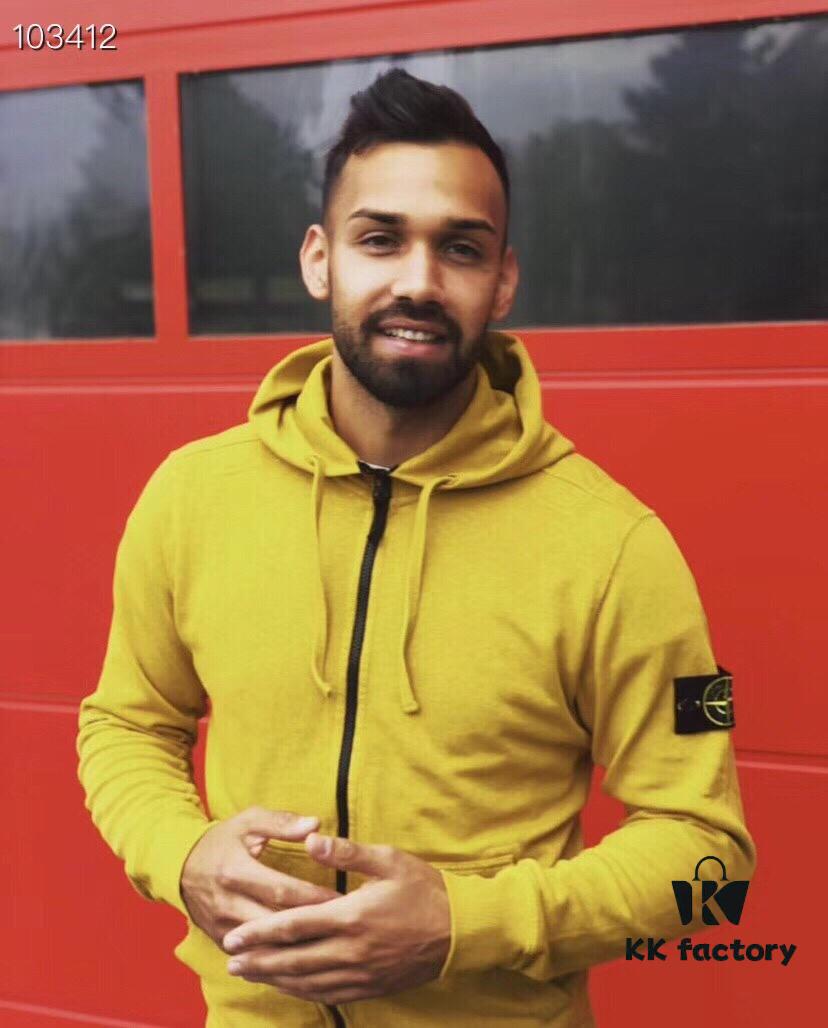 Stone Island Zip-Up Hooded Sweatshirt Jacket with Panelled Sleeves for Enhanced Mobility, Soft and Comfortable Fabric, Available in Black, White, Yellow