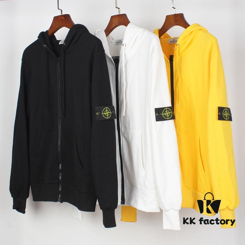 Stone Island Zip-Up Hooded Sweatshirt Jacket with Panelled Sleeves for Enhanced Mobility, Soft and Comfortable Fabric, Available in Black, White, Yellow