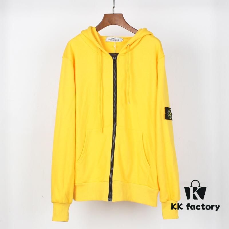 Stone Island Zip-Up Hooded Sweatshirt Jacket with Panelled Sleeves for Enhanced Mobility, Soft and Comfortable Fabric, Available in Black, White, Yellow