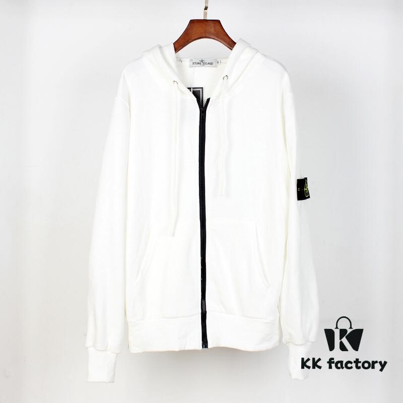 Stone Island Zip-Up Hooded Sweatshirt Jacket with Panelled Sleeves for Enhanced Mobility, Soft and Comfortable Fabric, Available in Black, White, Yellow