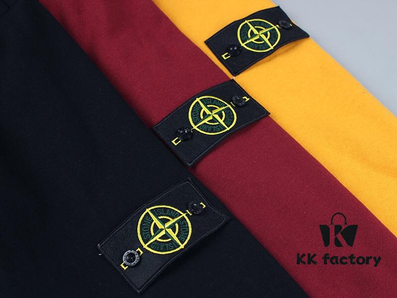 Stone Island Evergreen Fleece Hoodie in Black, Yellow, and Burgundy