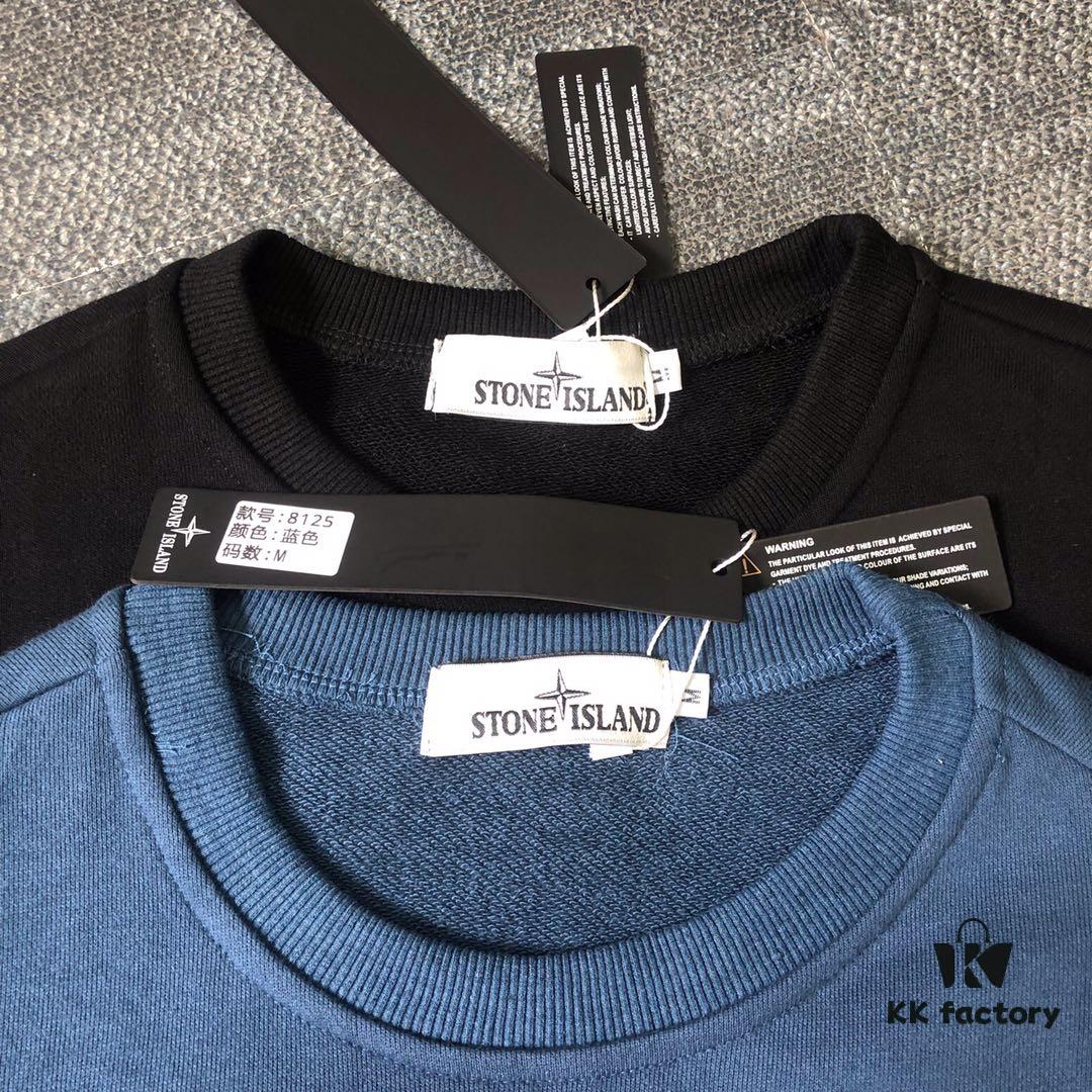 Stone Island Classic Logo Arm Badge Zipper Pocket Terry Crew Neck Sweatshirt in Black and Blue