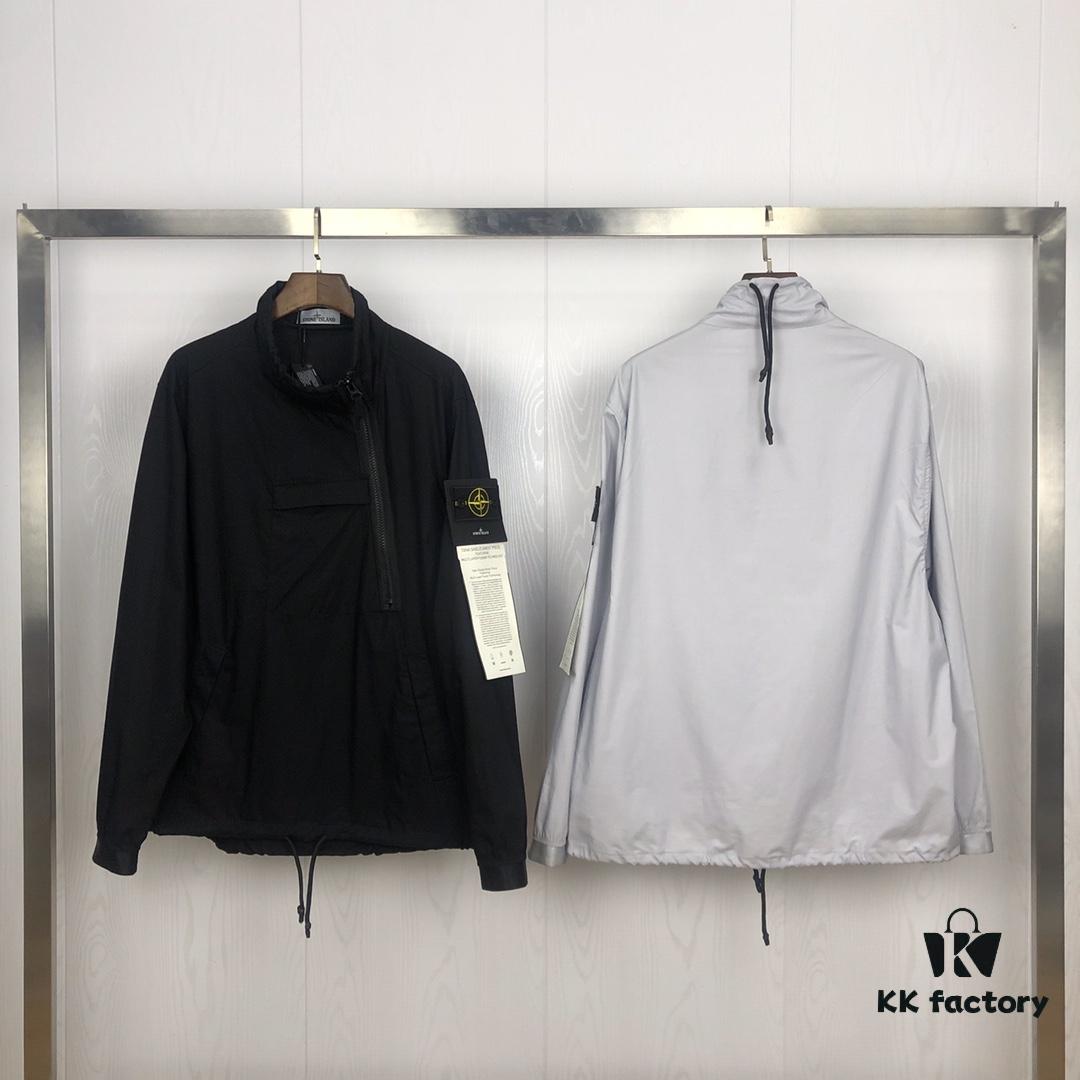 Stone Island 19FW Washed Workwear Metal Half-Zip Windbreaker Jacket for Men and Women