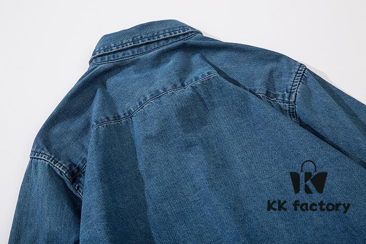 Stone Island Classic Embroidered Logo Patch Denim Shirt Jacket Long Sleeve Cardigan Shirt, Two Colors, M-XXL