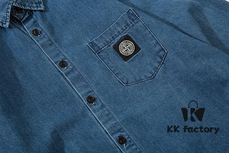 Stone Island Classic Embroidered Logo Patch Denim Shirt Jacket Long Sleeve Cardigan Shirt, Two Colors, M-XXL