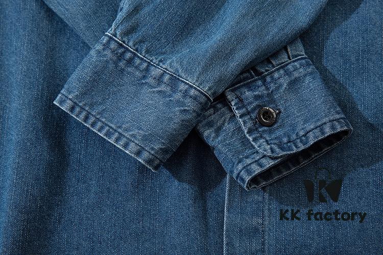 Stone Island Classic Embroidered Logo Patch Denim Shirt Jacket Long Sleeve Cardigan Shirt, Two Colors, M-XXL