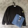 Stone Island Classic Arm Badge Zipper Pocket Terry Crewneck Sweatshirt in Black and Blue