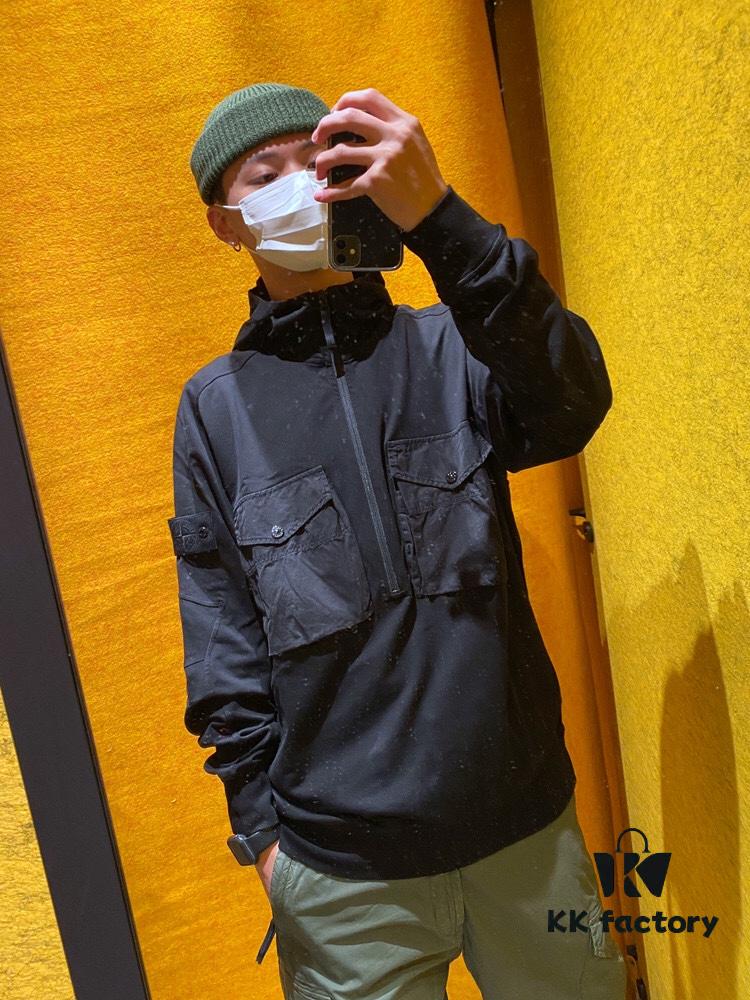 9934# STONE ISLAND GHOST HOODIE Half-Zip Hooded Sweatshirt