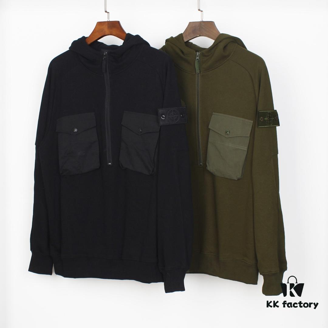 9934# STONE ISLAND GHOST HOODIE Half-Zip Hooded Sweatshirt