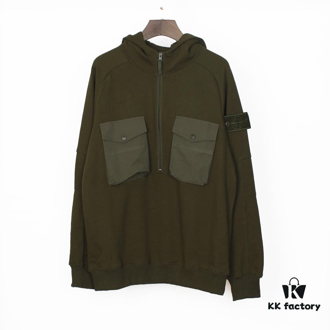 9934# STONE ISLAND GHOST HOODIE Half-Zip Hooded Sweatshirt