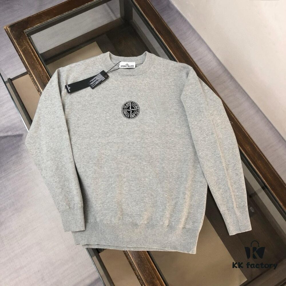 STONE ISLAND Men's Casual Knit Pullover Sweater – Premium Custom Design, Urban Style, Classic Round Neck Base Layer with Compass Logo Embroidery