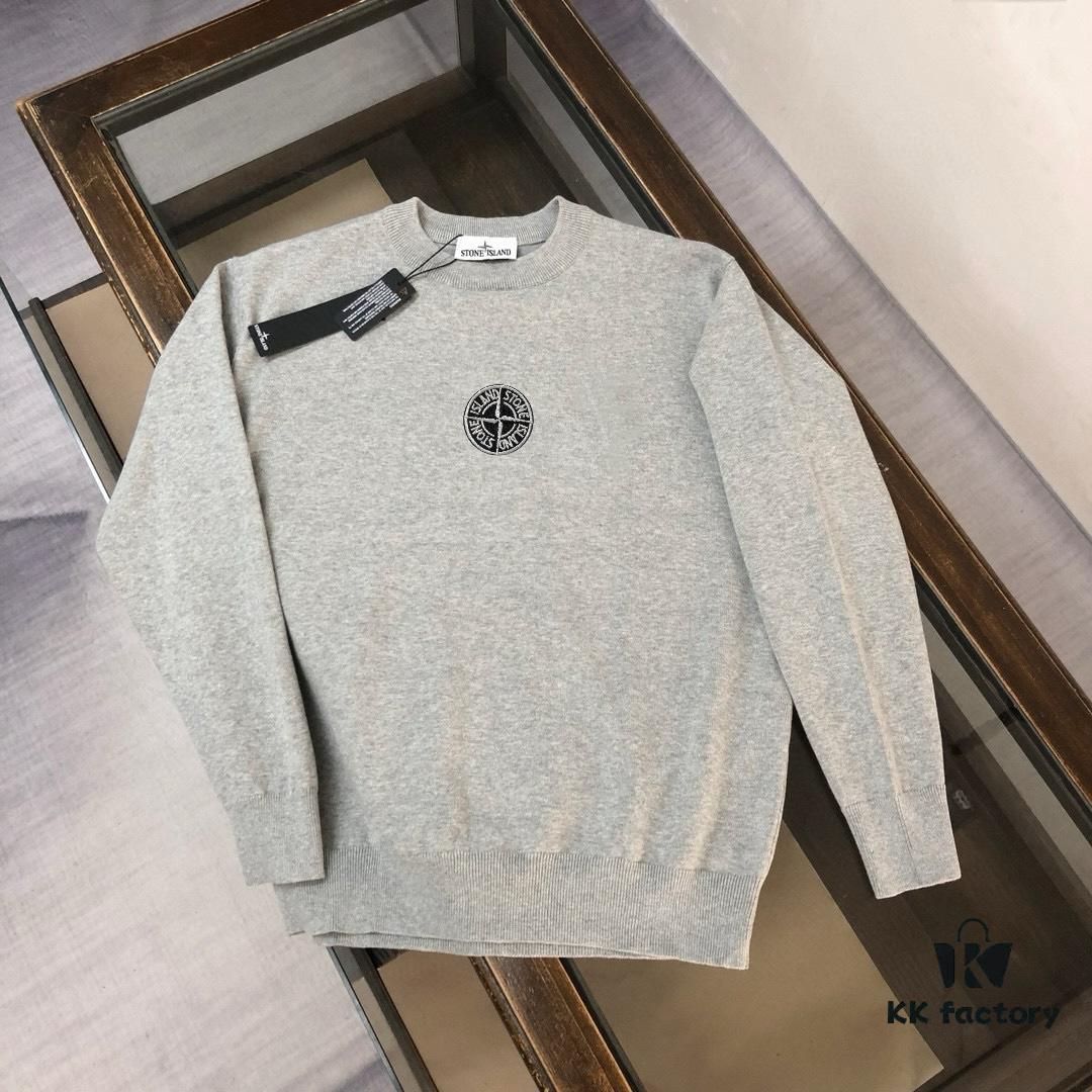 STONE ISLAND Men's Casual Knit Pullover Sweater – Premium Custom Design, Urban Style, Classic Round Neck Base Layer with Compass Logo Embroidery