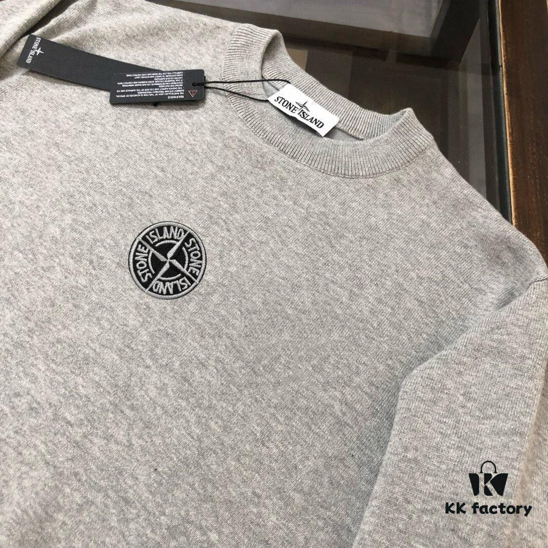 STONE ISLAND Men's Casual Knit Pullover Sweater – Premium Custom Design, Urban Style, Classic Round Neck Base Layer with Compass Logo Embroidery