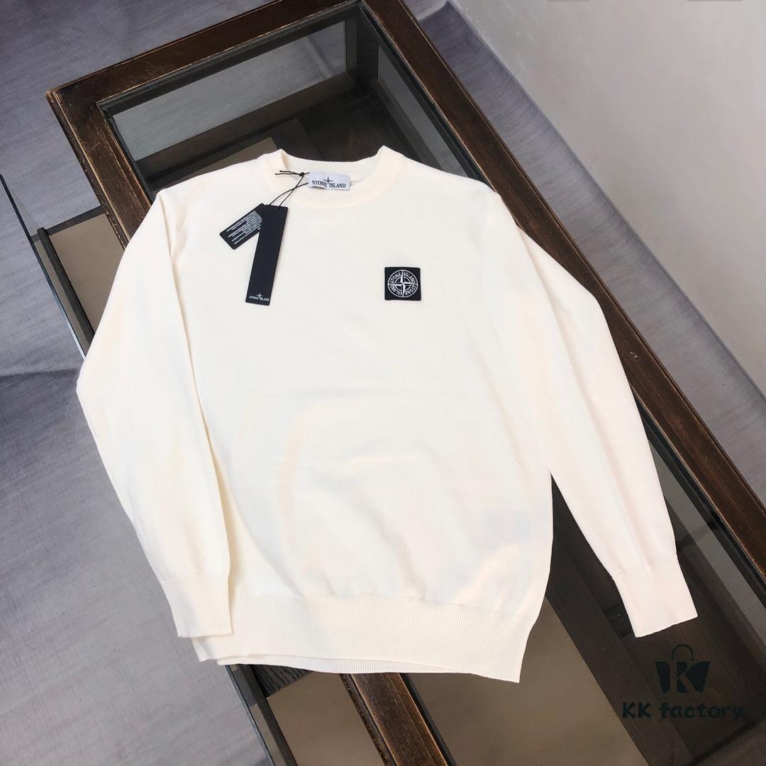 STONE ISLAND Men's Casual Crew Neck Knit Sweater - Premium Custom Fit, Urban Style, Minimalist Design with Iconic Compass Logo Embroidery