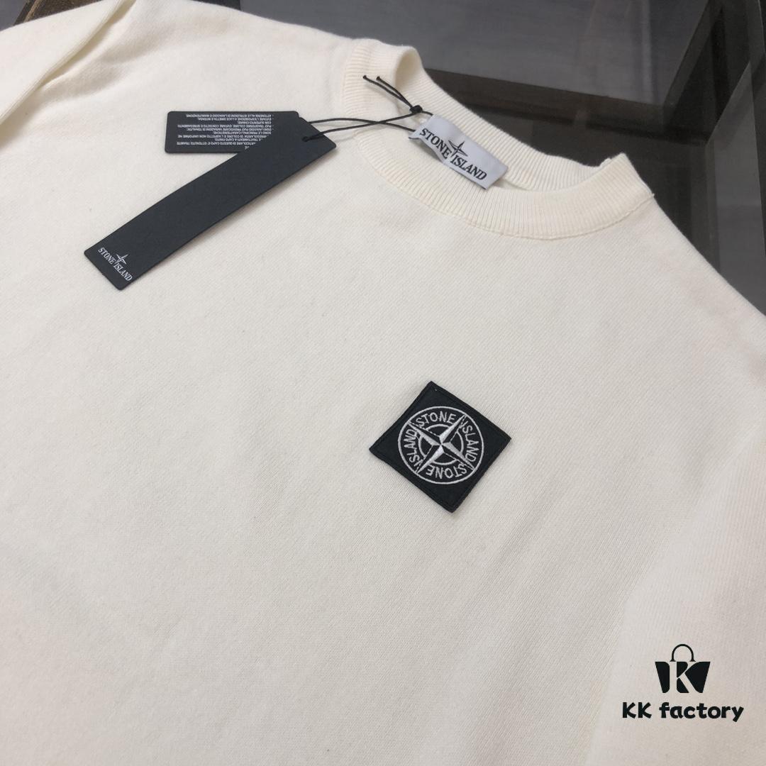 STONE ISLAND Men's Casual Crew Neck Knit Sweater - Premium Custom Fit, Urban Style, Minimalist Design with Iconic Compass Logo Embroidery