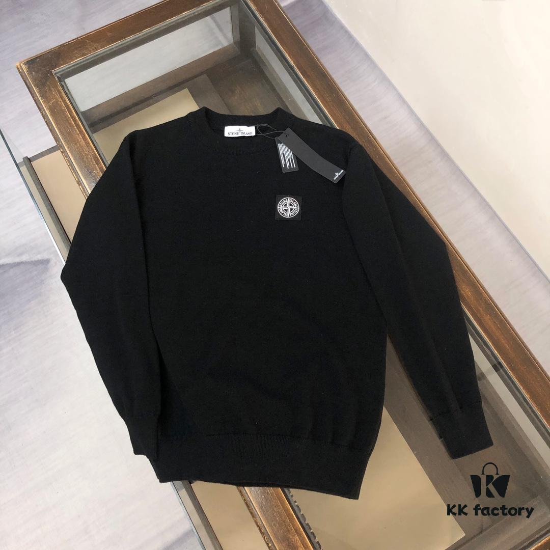 STONE ISLAND Men's Casual Pullover Knit Sweater - Premium Custom Design with Iconic Compass Logo Embroidery