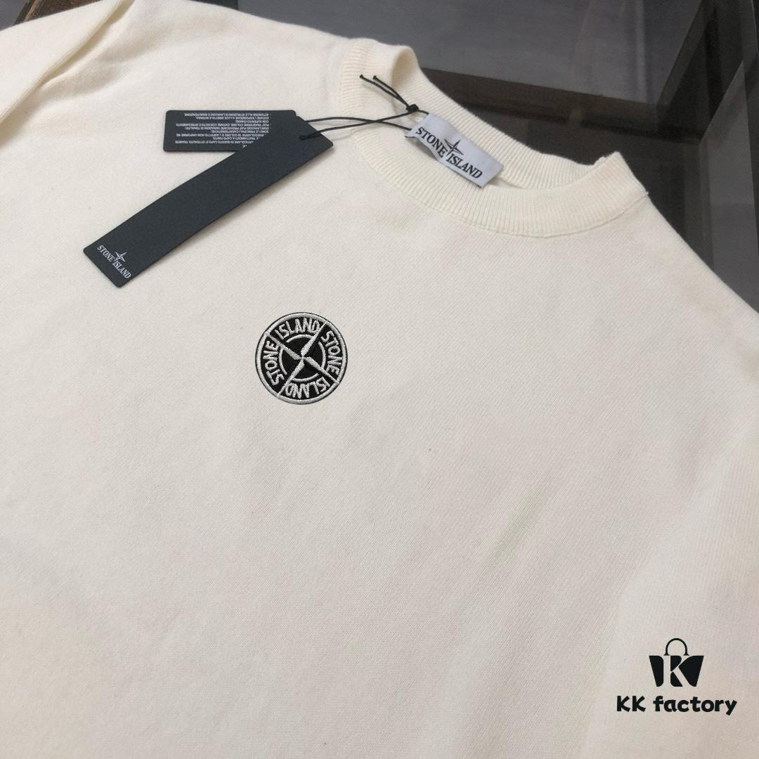 STONE ISLAND Men's Casual Knit Pullover Sweater - Premium Custom Fit, Minimalist Round Neck Design with Iconic Compass Logo Embroidery