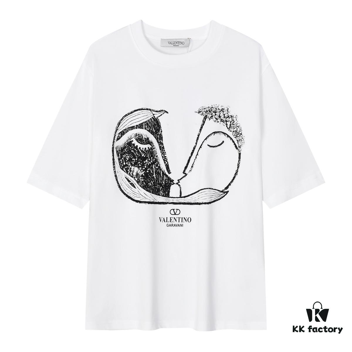 Valentino Inspired Classic Logo Artwork Solid Color Print T-Shirt, Premium Quality Fabric, Unisex Fashion Essential