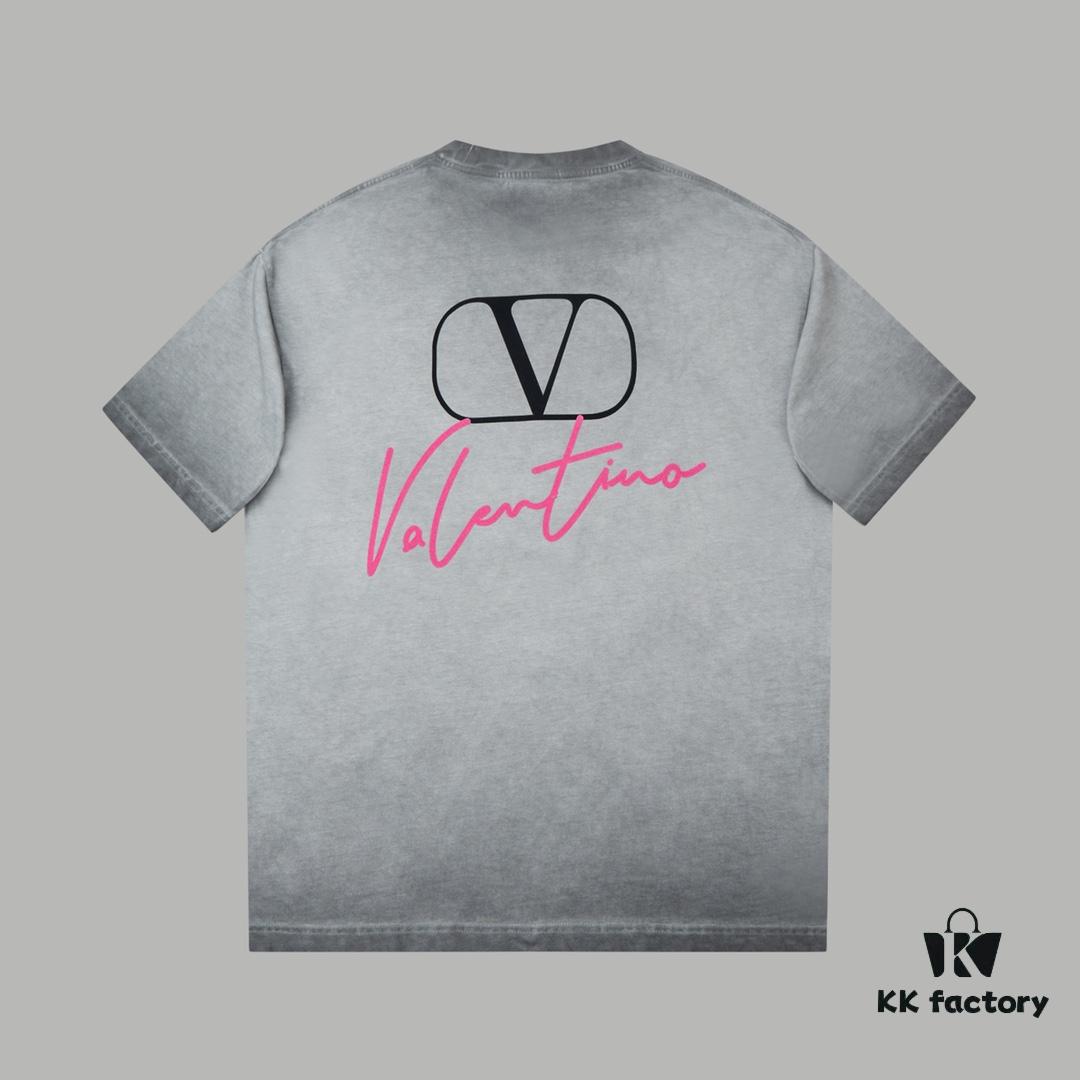 VAL*NTINO Huajia 25SS Spring Collection Flocked Letter Print Short Sleeve T-Shirt