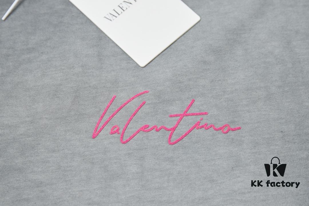 VAL*NTINO Huajia 25SS Spring Collection Flocked Letter Print Short Sleeve T-Shirt