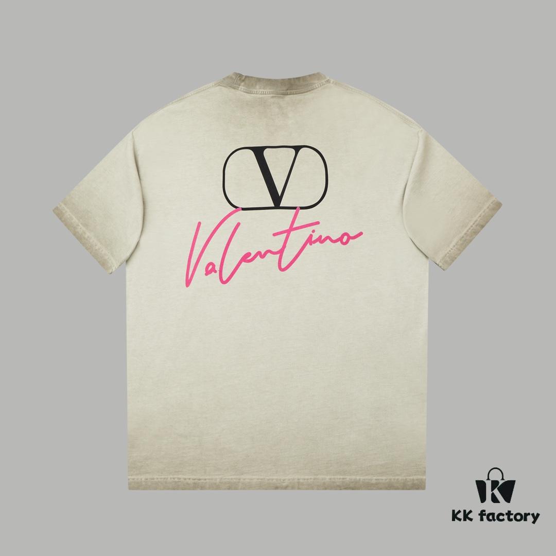 VALENTINO Home 25SS Spring Collection New Arrival Flocked Letter Print Short Sleeve T-Shirt