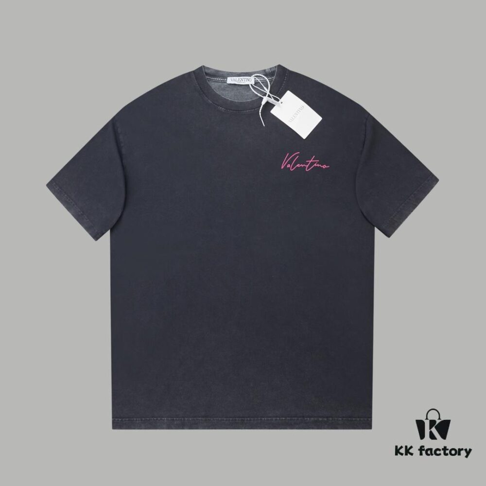 VAL*NTINO Huajia 25SS Spring Collection Flocked Letter Print Short Sleeve T-Shirt