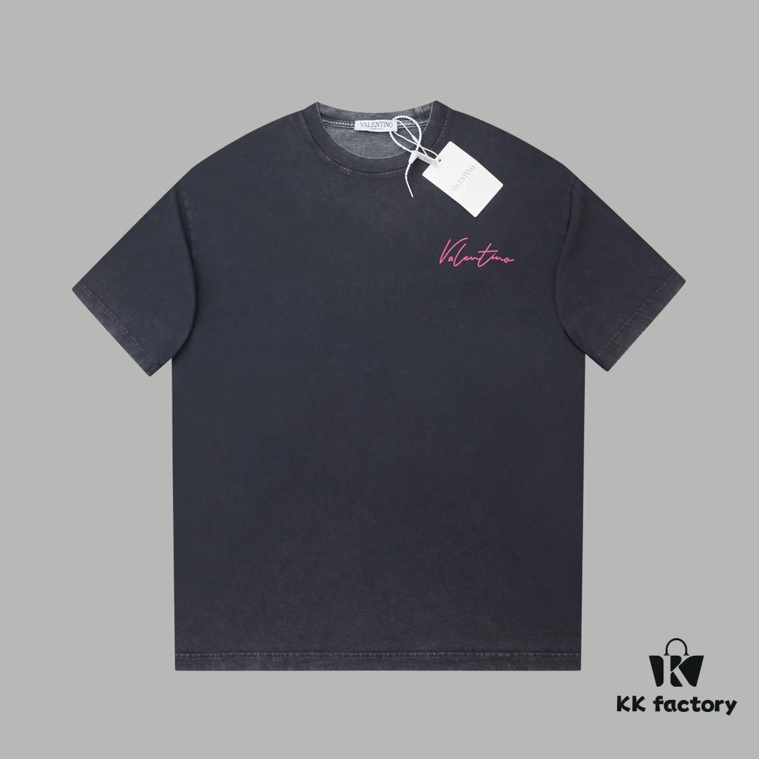 VAL*NTINO Huajia 25SS Spring Collection Flocked Letter Print Short Sleeve T-Shirt