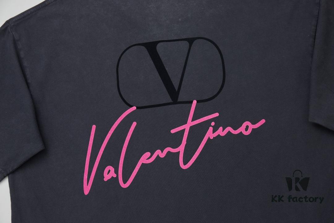 VAL*NTINO Huajia 25SS Spring Collection Flocked Letter Print Short Sleeve T-Shirt