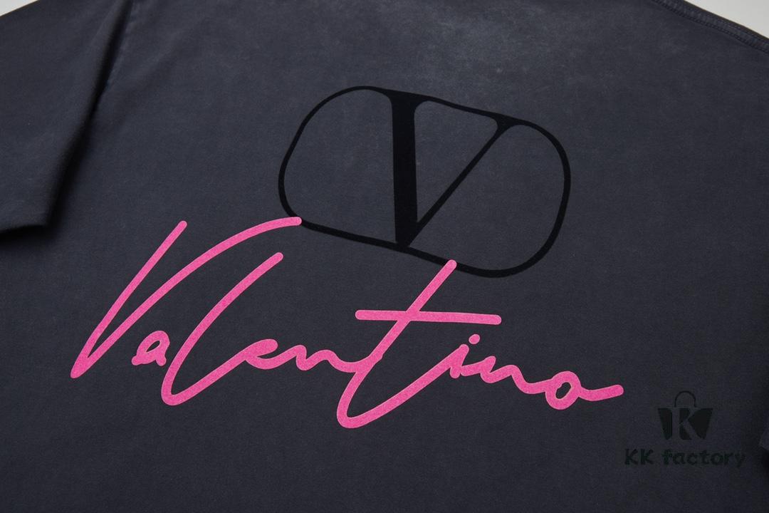 VAL*NTINO Huajia 25SS Spring Collection Flocked Letter Print Short Sleeve T-Shirt