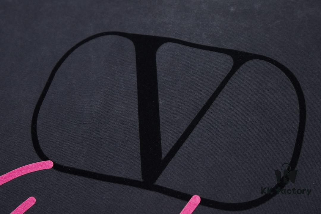 VAL*NTINO Huajia 25SS Spring Collection Flocked Letter Print Short Sleeve T-Shirt