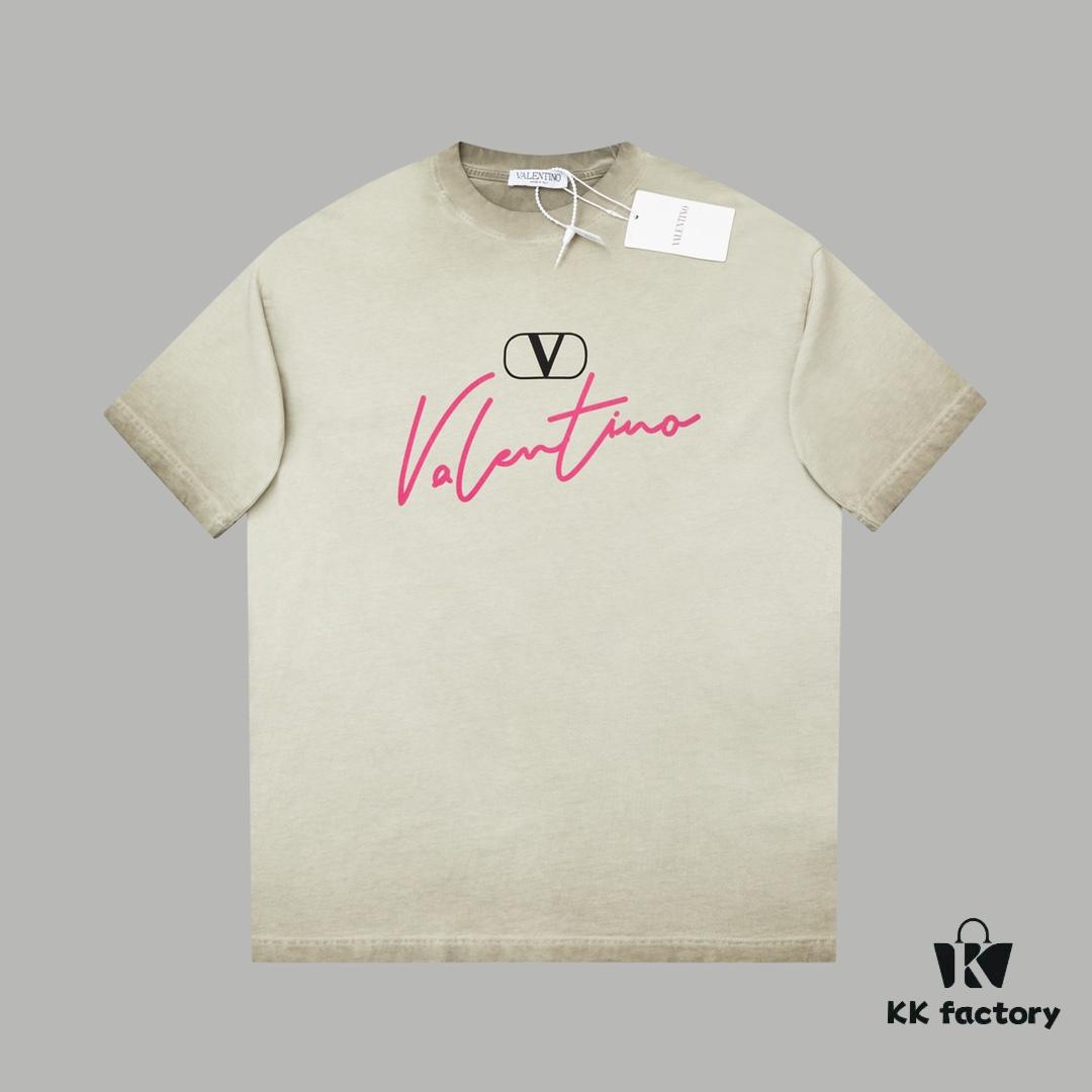 VAL*NTINO Huajia 25SS Spring Collection Flocked Letter Print Short Sleeve T-Shirt