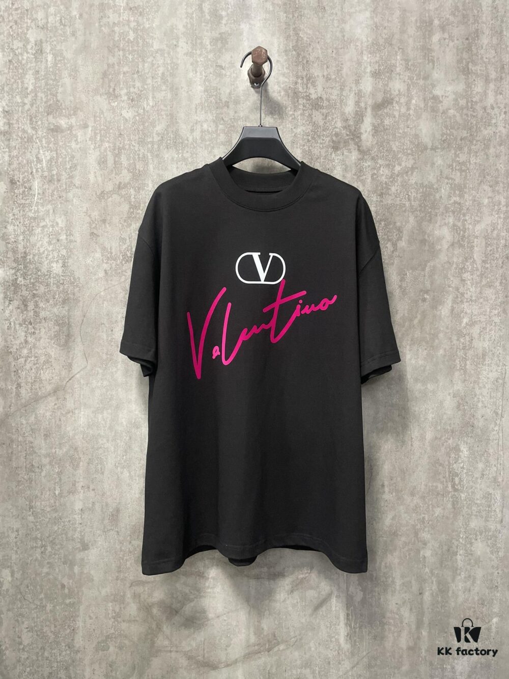 VALENTINO 24FW Pink Handwritten Text 3D Flocking Heavyweight Short Sleeve T-Shirt