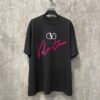 VALENTINO 24FW Pink Handwritten Text 3D Flocking Heavyweight Short Sleeve T-Shirt