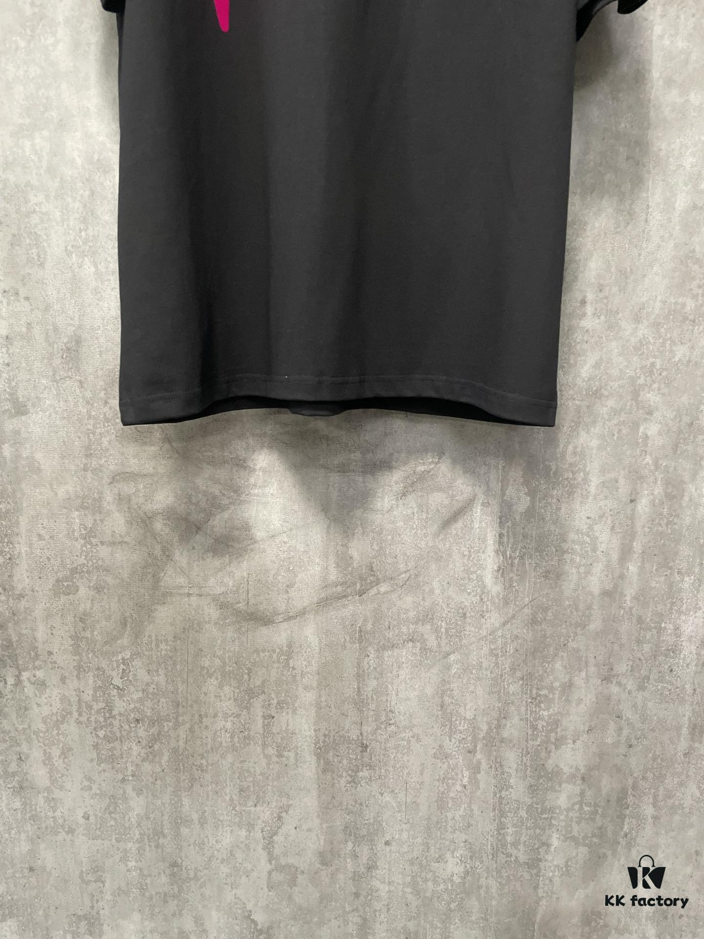 VALENTINO 24FW Pink Handwritten Text 3D Flocking Heavyweight Short Sleeve T-Shirt