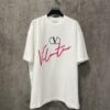 VALENTINO 24FW Pink 3D Flocked Lettering Heavyweight Short Sleeve T-Shirt