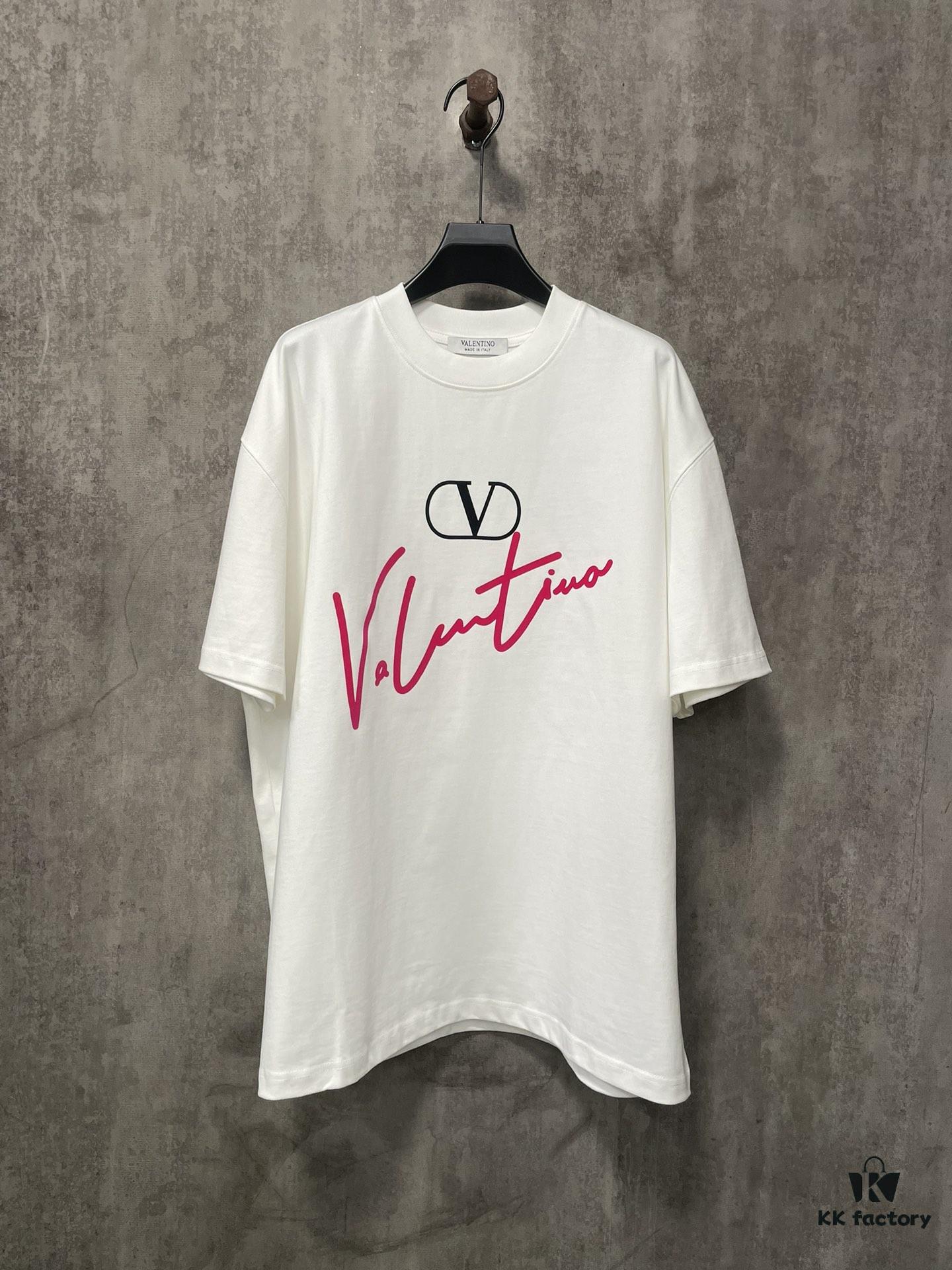 VALENTINO 24FW Pink 3D Flocked Lettering Heavyweight Short Sleeve T-Shirt