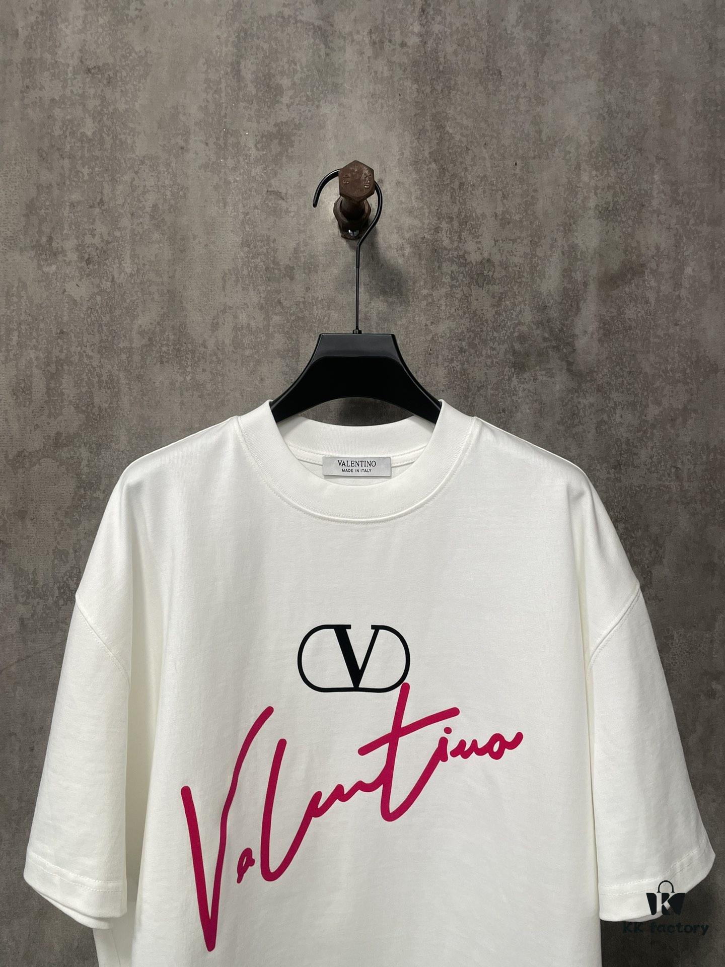 VALENTINO 24FW Pink 3D Flocked Lettering Heavyweight Short Sleeve T-Shirt